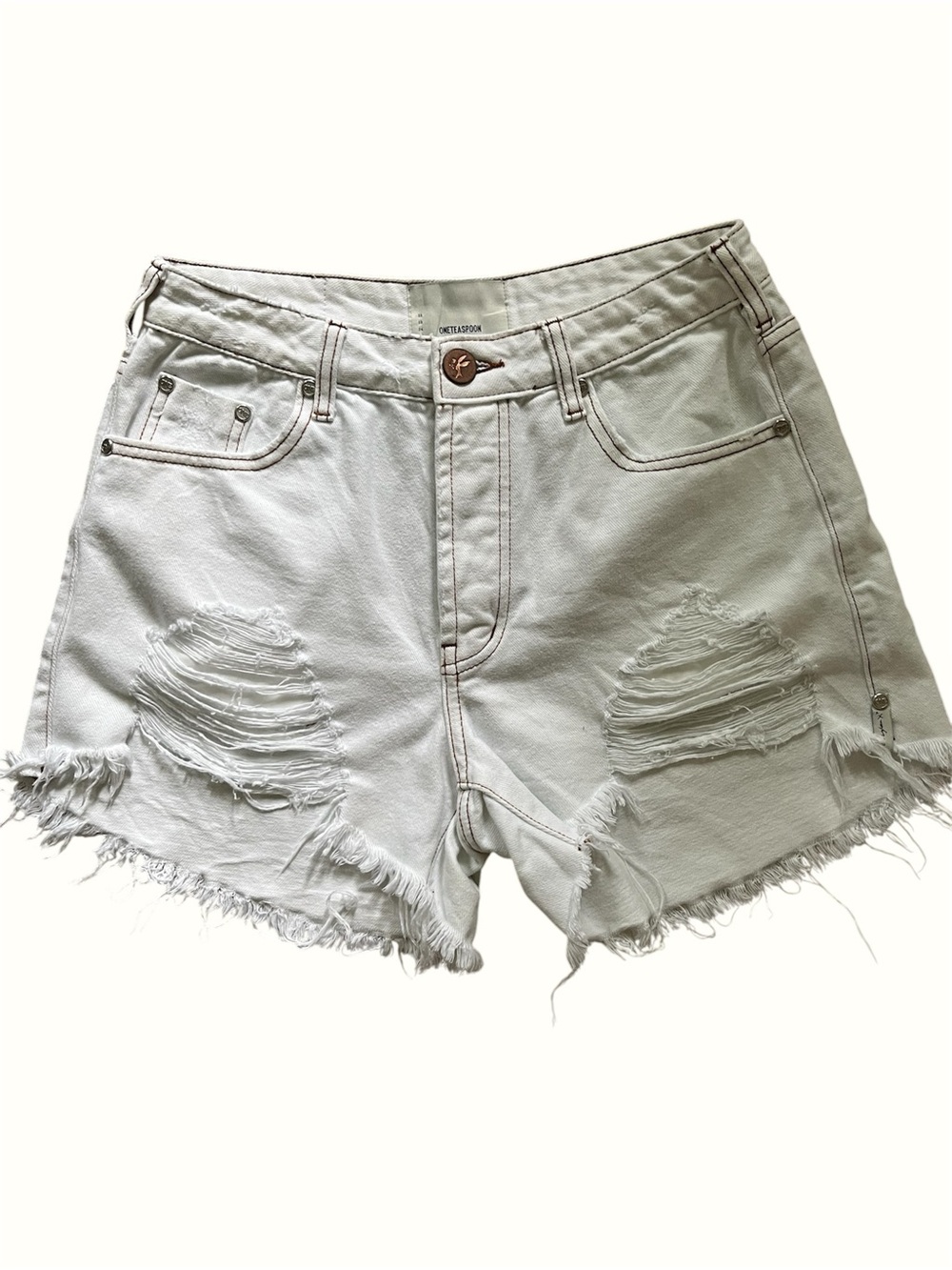 NWOT One Teaspoon Trucker Distressed High-Waist White Denim Shorts